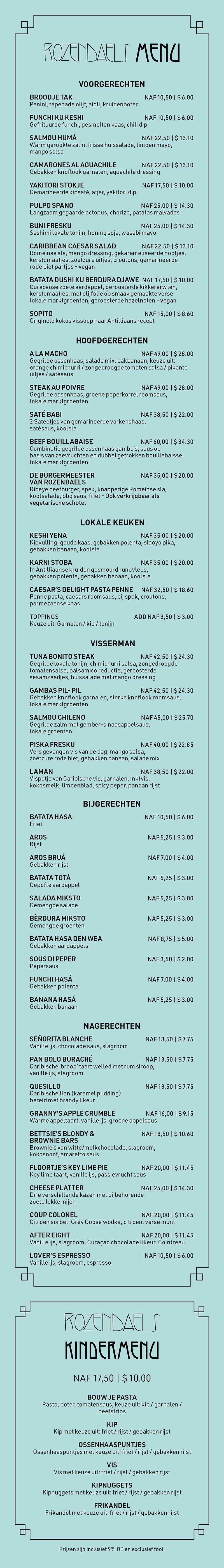 menu restaurant rozendaels in het Nederlands